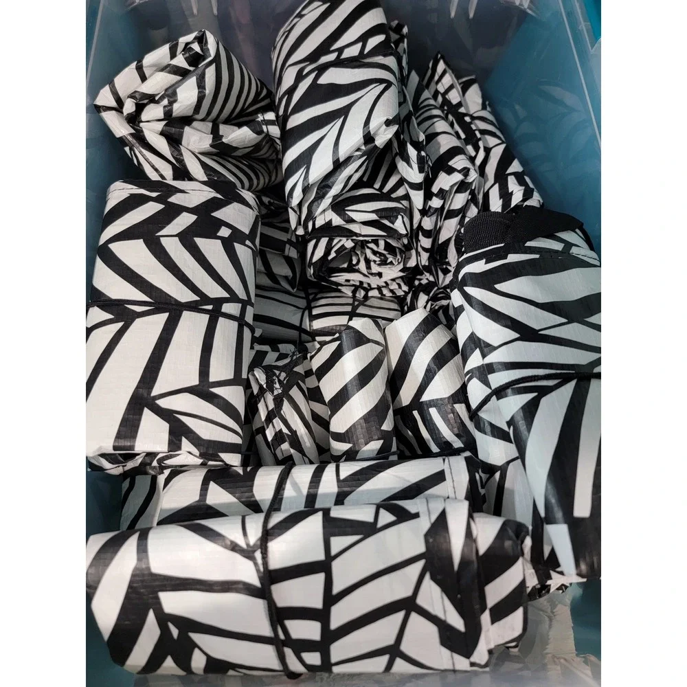 Lot of 6 IKEA SLUKIS Extra Large Storage Bags Black White Leaf Pattern Tote